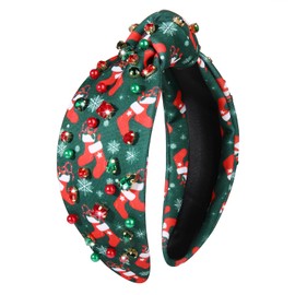 boderier Christmas Headbands for Women Stocking Socks Snowflake Headband Beaded Crystal Wide Knotted Headband Xmas Holiday Hair Accessories Gifts (Stocking Socks)