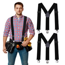 WISEPRO 2 PCS Tool Suspenders for Men, 2 Inch Heavy Duty Tool Belt Suspenders, Adjustable Y Back Suspender Work Suspenders with Heavy Duty Clips