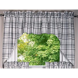 Primitive Home Decors Crawford Gray and Buttermilk 72" Wide x 36" Long Unlined Cotton Curtain Swag
