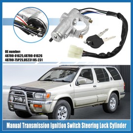 A ABSOPRO Ignition Key Switch Steering Lock Cylinder W/Key 48700-01G25 for Nissan D21 Pathfinder Manual Transmission Ignition Switch Steering Starter Switch Assembly 5 Pin Item Replacement