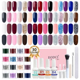 EODCI Dip Powder Nail Kit Starter, 30 Colors Dip Nails Skin Nude Brown Glitter, Dark Color Acrylic Dipping Powder Liquid Set with Base/Top Coat Activator Brush Saver for Manicure DIY Gift