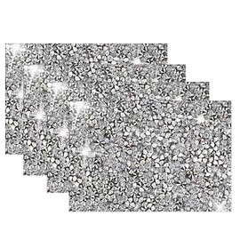 Silver Placemats Silver Heat Resistant Mat Square Placemats Silver Trivets Rhinestone Decor Place Mat Crushed Diamond Decor Bling Sparkly Mat Set of 4