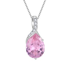 FYNSBLE Necklace for Women 925 Sterling Silver Necklace Cubic Zirconia Pendant October Pink Birthstone Necklace Hypoallergenic Jewelry for Women