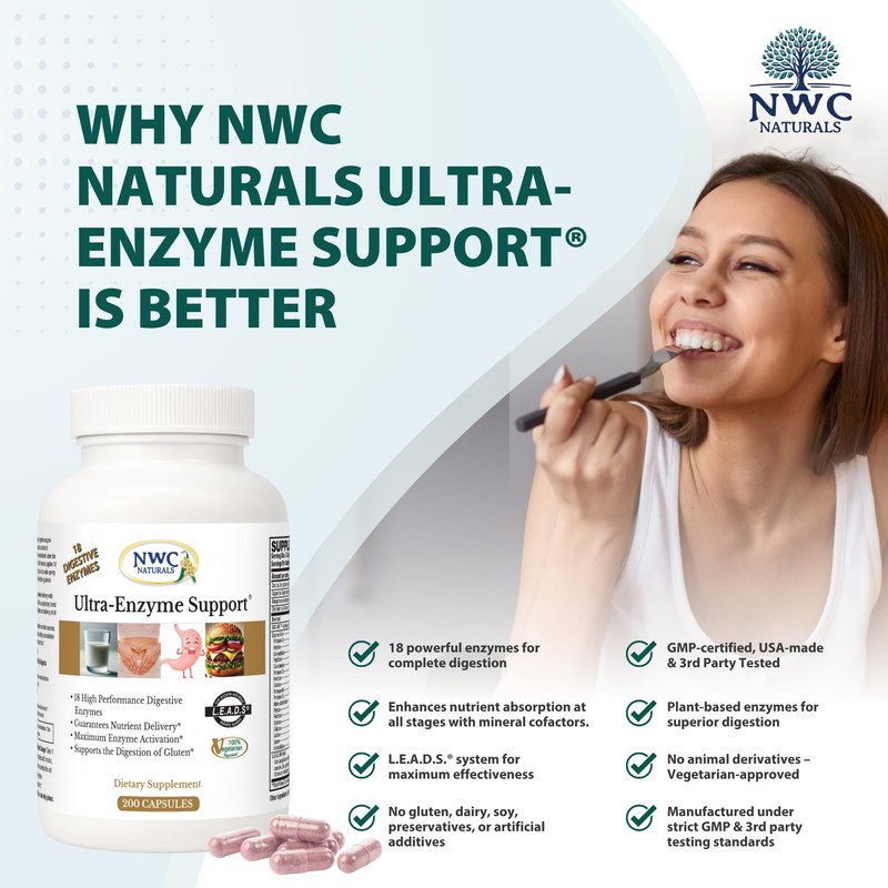 NWC Naturals Ultra-Enzyme Support, Natural Digestive Supplement, Promotes Optimal Health