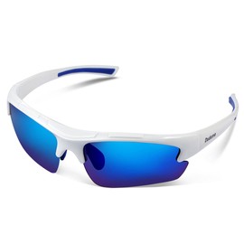 Duduma Polarized Sports Sunglasses for for Men Women Fishing Cycling Running Golf Driving Glasses Tr62 Superlight Frame (White/blue)