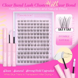Pawotence Wispy Lash Clusters Kit Clear Band Eyelash Clusters 8-16mm Individual Lashes Cluster Eyelash Extensions Kit Lash Extension DIY Cluster Lashes with Clear Lash Bond and Seal