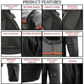 Milwaukee Leather MPM1751 Burnt Orange Leather and Textile Armored Motorcycle Jacket for Men - All Season - 2X-Large
