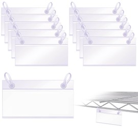 60-Pack Plastic Wire Shelf Label Holders | 4"x2.3" Double-Snap Lock Clear Price Tags for Retail, Market & Grocery Shelving | Reusable Basket Sign Holders with Durable Clips