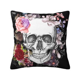 Qilerongrong Decorative Skull and Flowers Day of The Dead Throw Pillow Covers 18x18in with Hidden Zipper Cushion Case for Couch Sofa Patio Home Car Christmas Decor Gift