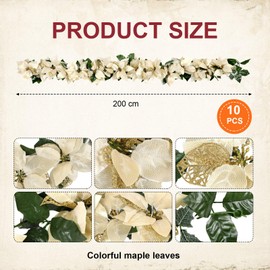 Crowye 10 Pcs Christmas Gold Poinsettia Garland with Holly Leaves Artificial Poinsettia Flower Vines Xmas Rattan Ornament for Mantle Fireplace Table Indoor Outdoor Garland Christmas Decor