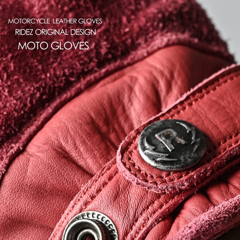 RIDEZ RLG2202-RED-M Motorcycle Genuine Leather Gloves, Short, Smartphone Compatible, Men's