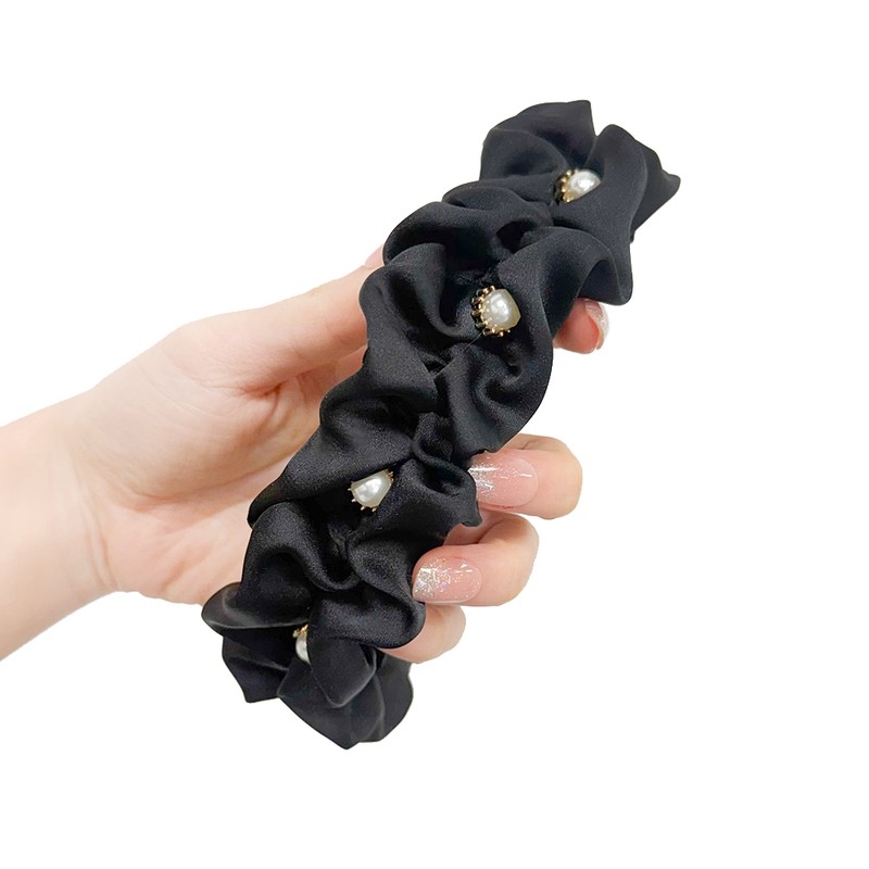 Burnaby black frill pearl pendant hairband wide headband / 버나비