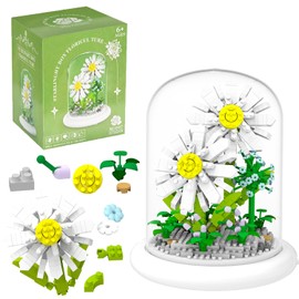 MJDDJA Bouquet Building Kits, 550 Pcs Mini Bricks Building Blocks Sets, Forever White Chrysanthemum Decorated Flower with Dust Cover, Womens Girlfriend Mom Gifts,Christmas,Mother's Day