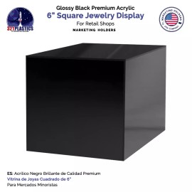 marketing holders 6 Inch Black Acrylic Box Merchandise Riser 5 Sided Pedestal Display Stand