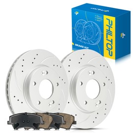 PHILTOP Front Drilled and Slotted Brake Rotors kit Compatible With Hyundai 2017-2020 Elantra Replacement OE Disc Brake Rotors and Ceramic Brake Pads