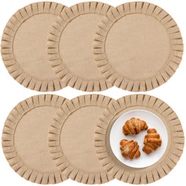 6 Pcs Round Burlap Placemats, 15 Inch Reusable Table Mats, Natural Woven Jute Placemats, Ideal for Dining Table, Kitchen, Parties, and Festival Decor