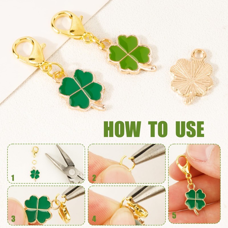 BOFUNX Pack of 30 Lucky Charm Pendants Mini Clover Leaf
