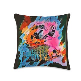 Modern Cichlid Tees African Cichlids Aquarium Breeders Abstract Fish Tank Throw Pillow, 16x16, Multicolor