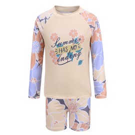 Aisyee Girls Two Piece Rash Guard Swimsuits Set with Swim Kids Long Sleeve Bathing Suit Swimwear Set Hawaiian Summer Size 8/7-8 Years