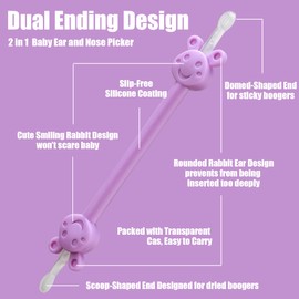 Booger Picker for Infants, 2-Pack Baby Nasal Booger and Earwax Remover for Newborns and Toddlers, Safe & Easy to Use, Infant Booger Picker for Sticky & Dried Boogers, Baby Boogie Picker (Orange & Purple)
