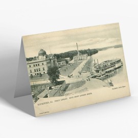 GREETING CARD - Vintage Illinois USA - Rockford. Public Library. River Front
