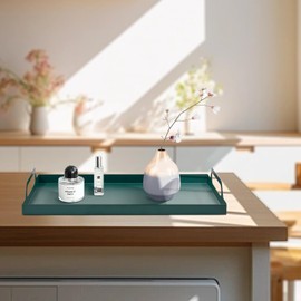 VANRA Metal Serving Tray Portable Bed Tray with Handles for Coffee Table, Living Room, Kitchen and Bathroom (Black Green)