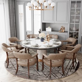 Solid Wood Boss Caption's Chairs,Dinning Chairs with Wheels and Arms,Office Desk Chairs, Classic Swivel Accent Chairs with Upholstered,Dinner Chairs, 31.5¡±H for Living Room Light Brown SY1533LT