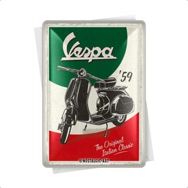 Nostalgic-Art Retro Blechpostkarte, 10 x 14 cm, Vespa – The Italian Classic – Geschenk-Idee für Roller-Fans, Postkarte aus Metall, Mini-Blechschild als Grußkarte