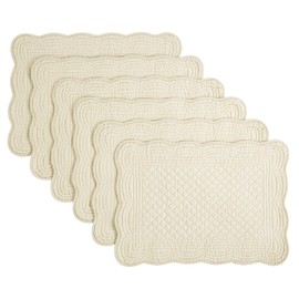 HOMBYS Quilted Placemats Set of 6 Washable-13x18 inches Rectangular Placemats for Kitchen Table-100% Cotton Fabric Rectangular Table Mats, (Flax)