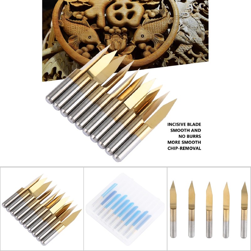 10pcs 3.175mm Titanium Coated Tungsten Steel Engraving CNC Bit Carving