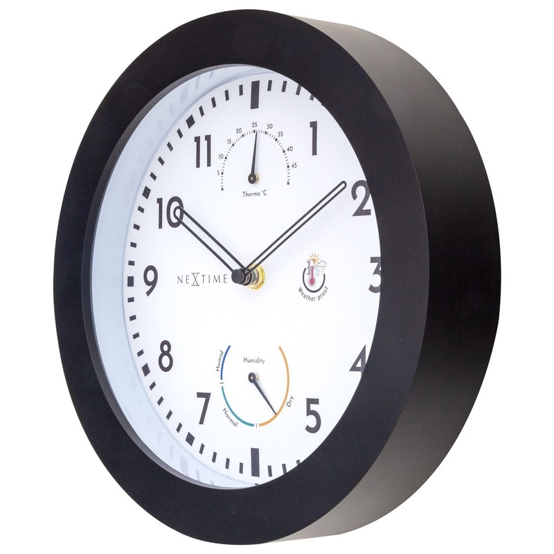 NeXtime Wall Clock (Garden/Inside) 25.5 cm Time/Temp/Humidity Black Plastic Daisy,