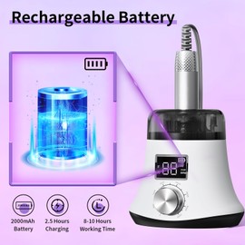 Electric Nail Drill Professional: 35000 RPM Portable Rechargeable Electric Nail Drill Kit Nail File with LED Display for Acrylic Nails for Salon Home