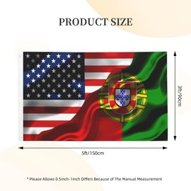 Usa American America Flag And Portugal Portuguese Flag 3x5 Ft Double-Sided Printed Indoor/Outdoor Polyester Decoration Banner Brass Grommets 3x5 Foot National Flags For Outside