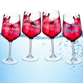 Nuogo 4 Pack Floating Wine Glasses for Pool 18 oz Acrylic Shatterproof Unbreakable Wine Glasses with 4 Pack Waterproof Stickers Floating Cup with Stem Poolside Goblets Drinking Glasses for Pool Beach