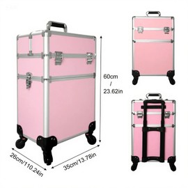 SCIKHEFT 2 Layer Rolling Makeup Train Case Professional Large Cosmetic Train trolley with wheels Aluminum Black (2 layers, Pink)