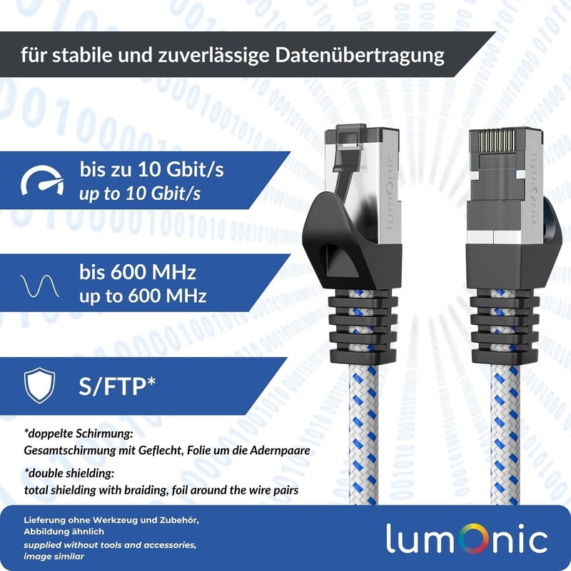 Lumonic CAT7 Patchkabel S/FTP 1m | RJ45 | Weiß Blau