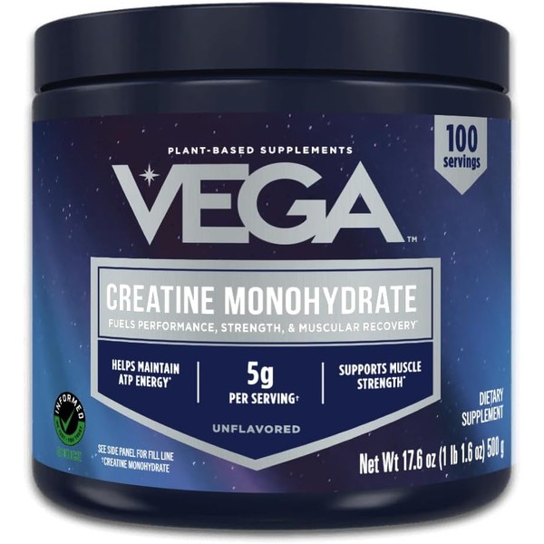 Vega Creatine Monohydrate Micronized Powder, Pure Unflavored, 100 Servings, 5000mg