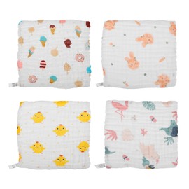 VICASKY 4pcs Cute Animal Washcloths for Extra Absorbent Bubble Gauze Towels for Newborns and Boy Girl Soft Face Cloths with Playful Patterns for Bath and Travel