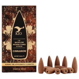 KiO - Conos de incienso de reflujo de canela, fuente de humo aromático, aroma a cascada, 50 unidades