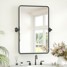 Keonjinn 20"x30" Black Pivot Mirror Bathroom, Matte Black Pivot Rectangle Mirror for Over Sink, Rounded Corner Modern Tilt Mirror, Metal Framed Beveled Vanity Mirrors (Horizontal/Vertical)