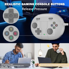 RFUNGUANGO Beats Studio Buds + (2023) / Beats Studio Buds (2021) Silicone Protective Case with Gaming Console Theme with Cleaning Tool/Key Fob for Beats Studio Buds-Light Grey