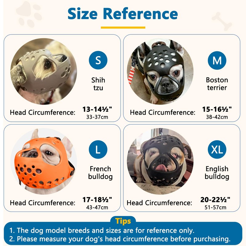 BARKLESS Short Snout Dog Muzzle, Soft Silicone Flat Faced Muzzle