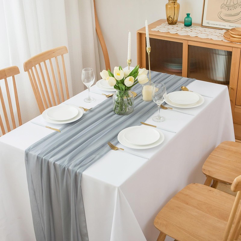 Chuqing Chiffon Table Runner, Wedding Fabric Tulle Boho Table Runner,