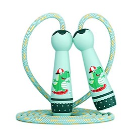 Kids Jump Rope Skipping Rope for Kids -Adjustable Cotton Jumping Ropes with Wooden Handle,Light Weight for Fitness Workout Exercise Outdoor Activity (Green Crocodile)