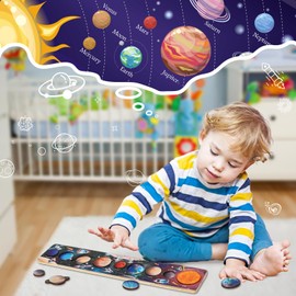 Zeoddler Solar System Toys for Kids 3-6, Wooden Space Puzzle, Planets for Kids, Preschool Learning Activities, Gift for Boys, Girls