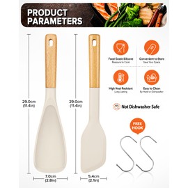 Cooking Spoon and Scraper for Nonstick Cookwares, Great for Cooking and Serving Durable BPA-Free Matte Silicone, Wood Handle Multifunction Spoon for Mixing, Scoop, and Scrape (KHAKI)