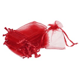 MECCANIXITY 100pcs Organza Bags 2x3 Inch Drawstring Favor Pouches Sheer Mesh Bag for Gift Jewelry Wedding Party Christmas Candy Red