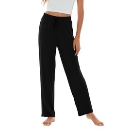 WiWi Pajama Pants for Women Viscose from Bamboo Soft Wide Leg Sweatpants Drawstring Bottoms Sleep Pj Pant S-XXL, Black, Small