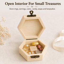 12 Pack Small Wooden Box, Unfinished Wooden Box with Hinged Lid and Buckle for Jewelry Storage, DIY Crafts, Party Favors