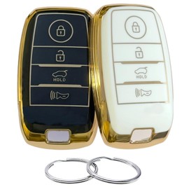 REPROTECTING TPU Key Fob Cover Compatible with (4 Buttons) 2013-2018 Kia Forte Forte Koup NIRO Optima Rio Sorento Soul Sportage (Black/White)